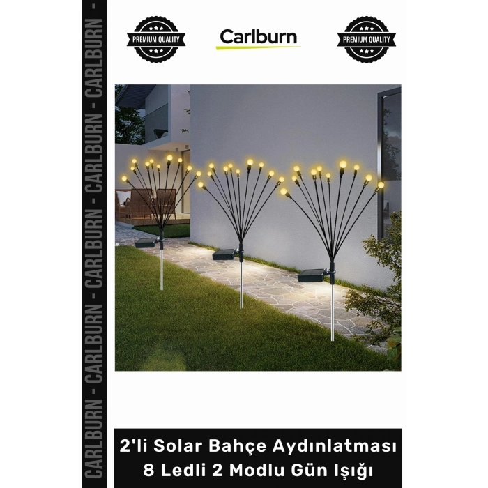 #Solar Su Geçirmez Dekoratif Peyzaj Lambası 2li Solar Bahçe Aydınlatması 8 Ledli 2 Modlu Gün Işığı