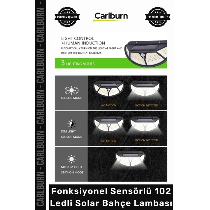 #Solar Su Geçirmez Dış Mekan Güneş Enerjili Fonksiyonel Sensörlü 102 Ledli Solar Bahçe Lambası