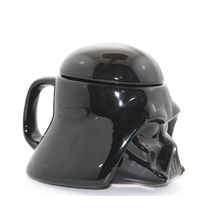 Özel Üretim Darth Vader Seramik 3D Kask Formu Parlak Siyah Hediye Star Wars Kapaklı Kupa Bardak