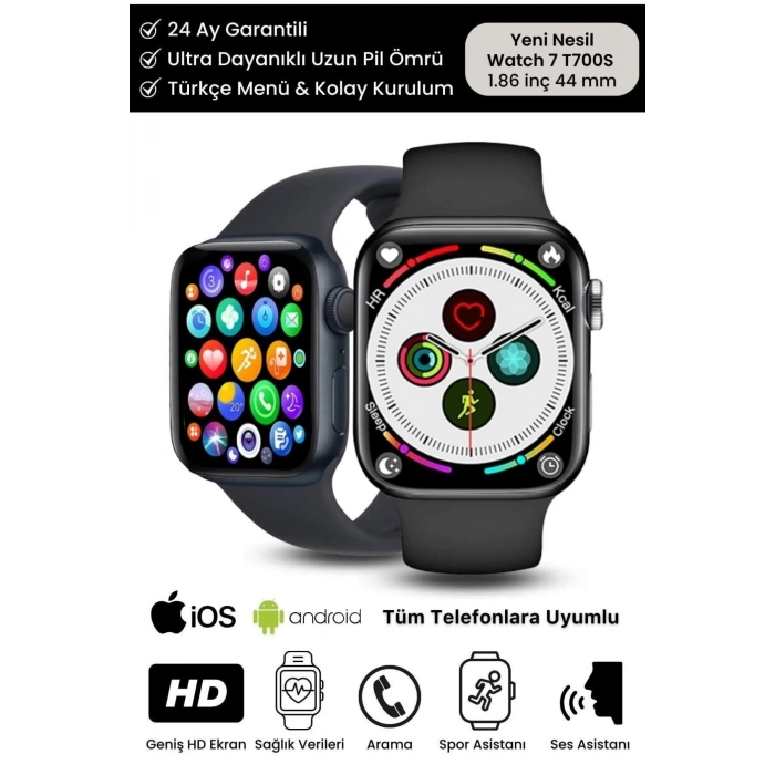 Su Geçirmez 45mm T700s Watch 7 Ios Android Sağlık Sensörlü Bluetooth Aramalı Alarm Akıllı Saat