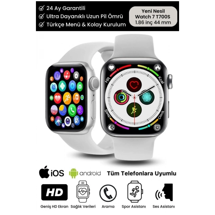 Su Geçirmez 45mm T700s Watch 7 Ios Android Sağlık Sensörlü Bluetooth Aramalı Alarm Akıllı Saat