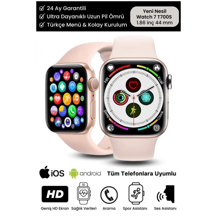 Su Geçirmez 45mm T700s Watch 7 Ios Android Sağlık Sensörlü Bluetooth Aramalı Alarm Akıllı Saat