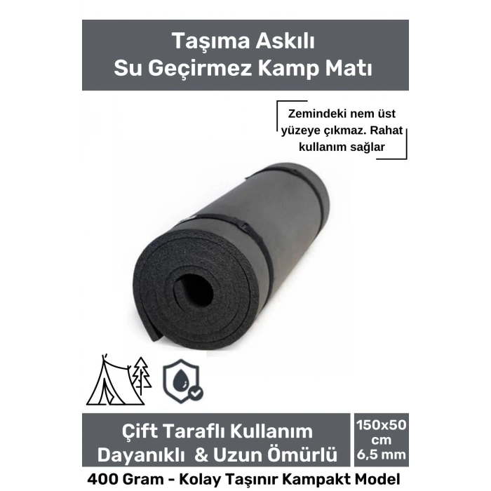 Su Geçirmez Konfor Modeli Taşıma Askılı Çift Taraflı Kamp Zemin Çadır Uyku Matı Siyah Yer Minderi