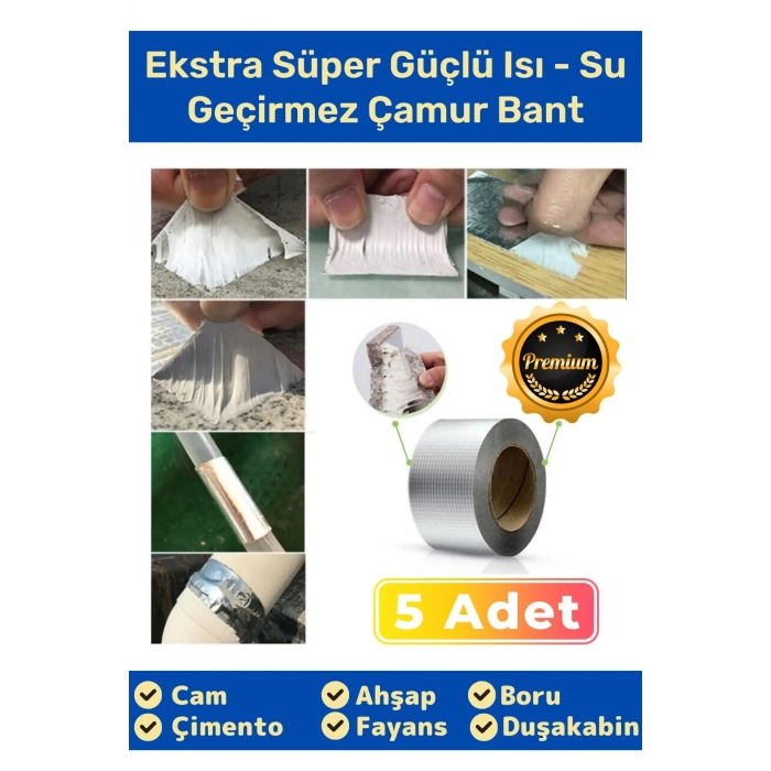 Su Geçirmez Sızdırmaz Alev Geciktirici Dayanıklı Alüminyum Sakız Çamur Bant 48mmx2mt Tamir Bandı 5