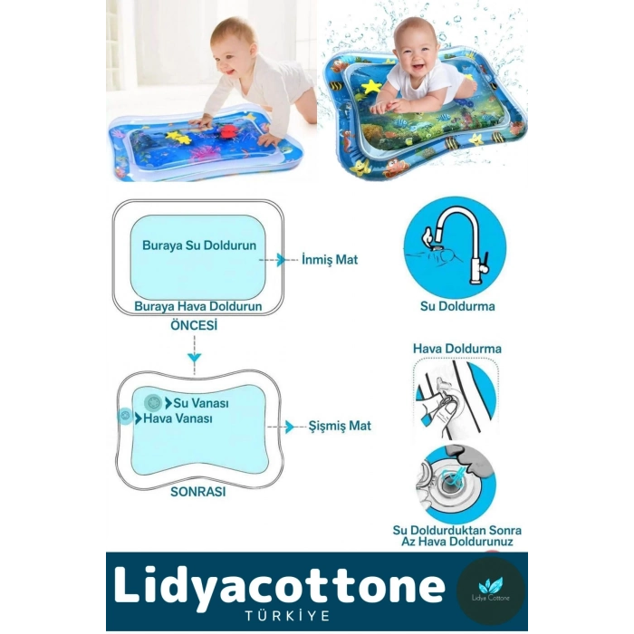 Su Oyun Matı Tummy Time Emekleme Dayanıklı Sızdırmaz Bebek Aktivite Oyuncağı Emekleme Yatak Minder