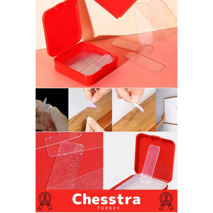 Süper Güçlü Kolay Çıkarılabilir İz Bırakmayan Çift Taraflı Kutulu Nano Şeffaf 60 Parça Bant 1 Adet