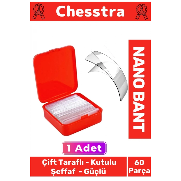 Süper Güçlü Kolay Çıkarılabilir İz Bırakmayan Çift Taraflı Kutulu Nano Şeffaf 60 Parça Bant 1 Adet