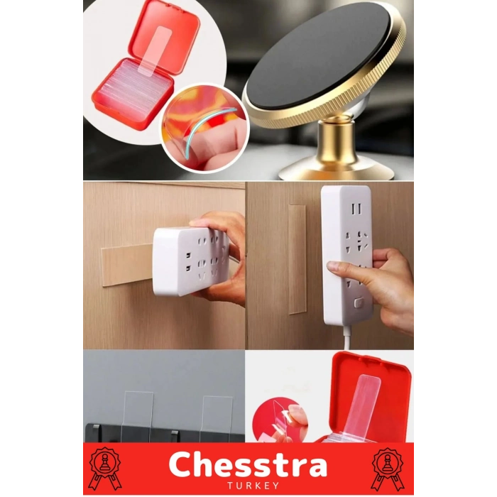 Süper Güçlü Kolay Çıkarılabilir İz Bırakmayan Çift Taraflı Kutulu Nano Şeffaf 60 Parça Bant 1 Adet