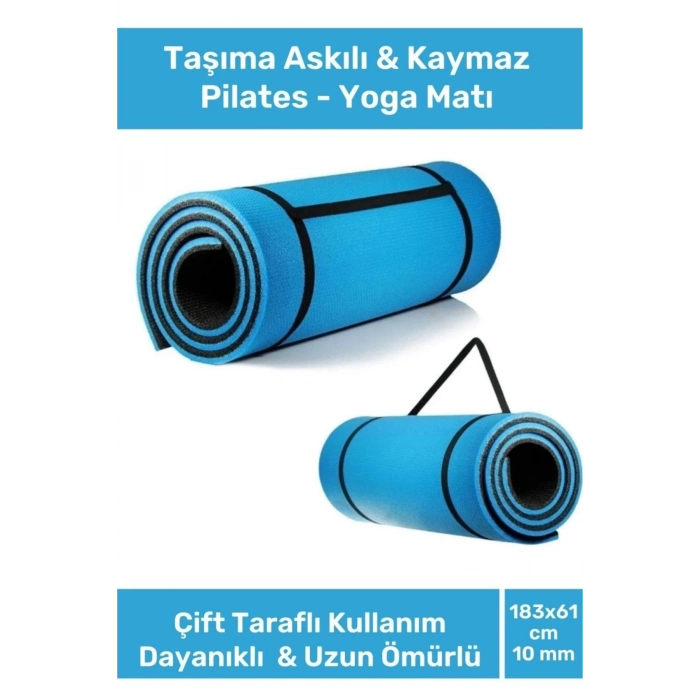 Taşıma Askılı Konfor Modeli Çift Taraflı Kaymaz Yoga Meditasyon Minderi Mavi Siyah Mat