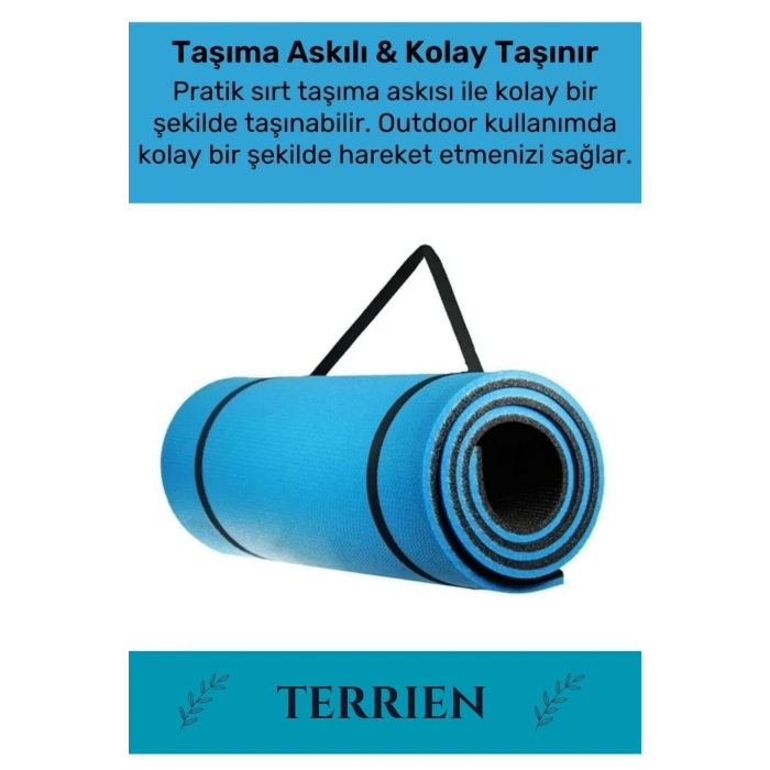 Taşıma Askılı Konfor Modeli Çift Taraflı Kaymaz Yoga Meditasyon Minderi Mavi Siyah Mat
