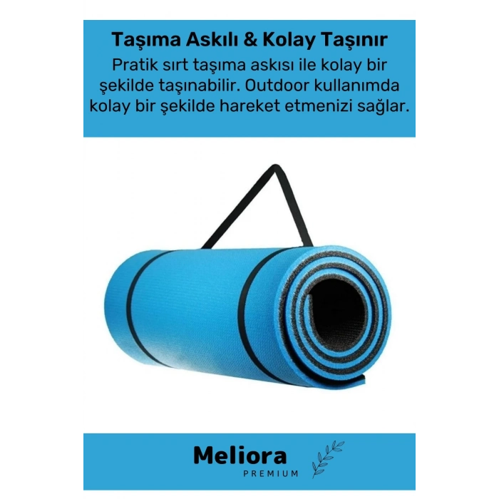 Taşıma Askılı Konfor Modeli Çift Taraflı Kaymaz Yoga Meditasyon Minderi Mavi Siyah Mat