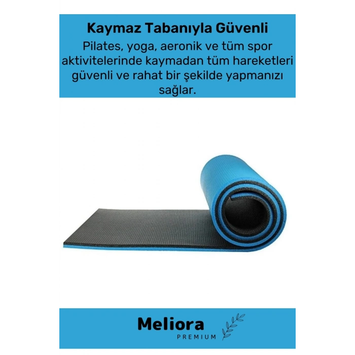 Taşıma Askılı Konfor Modeli Çift Taraflı Kaymaz Yoga Meditasyon Minderi Mavi Siyah Mat