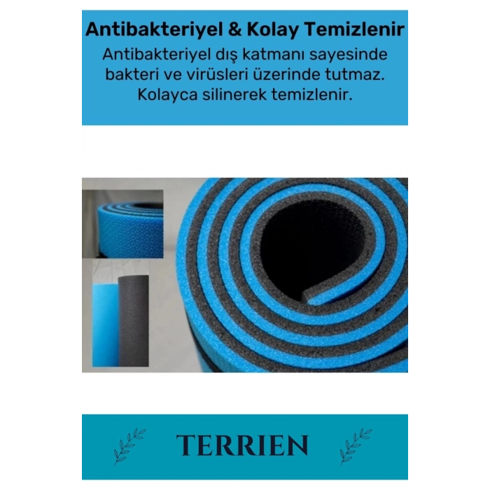 Taşıma Askılı Konfor Modeli Çift Taraflı Kaymaz Yoga Meditasyon Minderi Mavi Siyah Mat