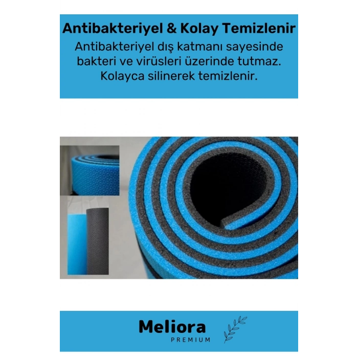 Taşıma Askılı Konfor Modeli Çift Taraflı Kaymaz Yoga Meditasyon Minderi Mavi Siyah Mat