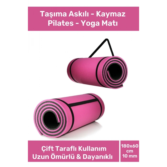 Taşıma Askılı Konfor Modeli Çift Taraflı Kaymaz Yoga Meditasyon Minderi Pembe Siyah Mat
