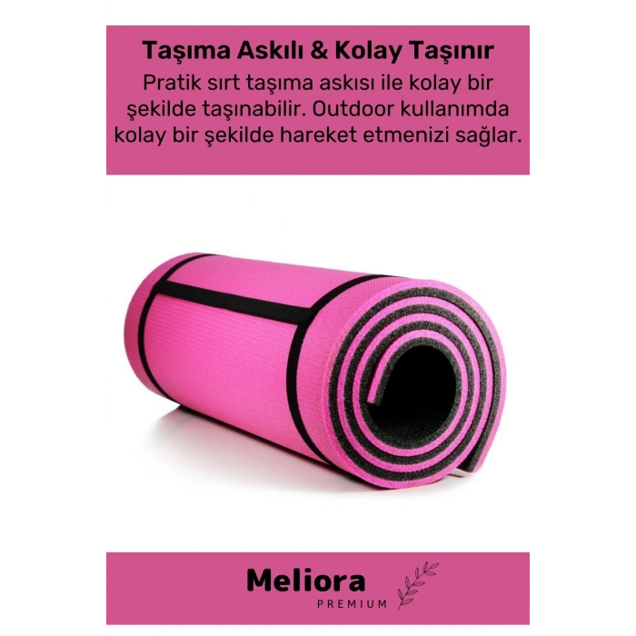 Taşıma Askılı Konfor Modeli Çift Taraflı Kaymaz Yoga Meditasyon Minderi Pembe Siyah Mat