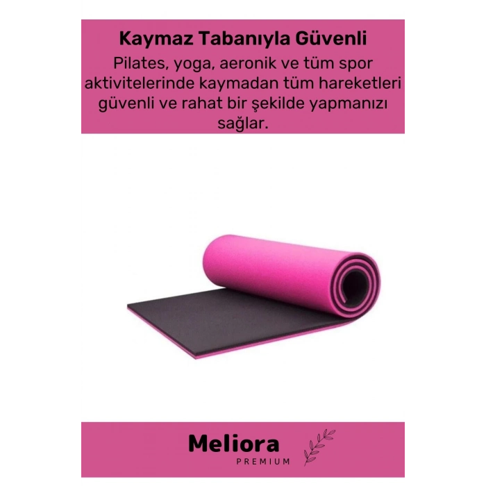 Taşıma Askılı Konfor Modeli Çift Taraflı Kaymaz Yoga Meditasyon Minderi Pembe Siyah Mat