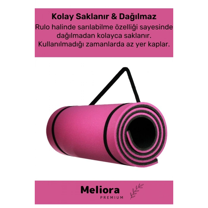 Taşıma Askılı Konfor Modeli Çift Taraflı Kaymaz Yoga Meditasyon Minderi Pembe Siyah Mat