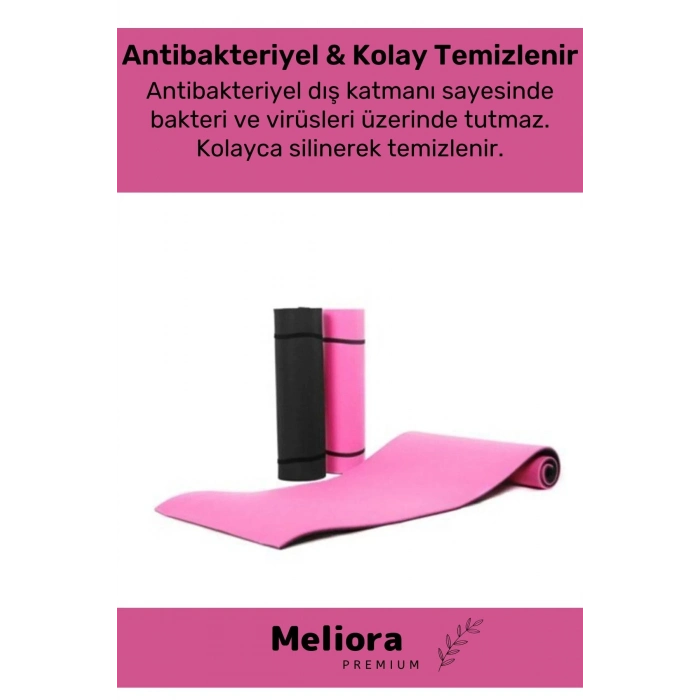 Taşıma Askılı Konfor Modeli Çift Taraflı Kaymaz Yoga Meditasyon Minderi Pembe Siyah Mat