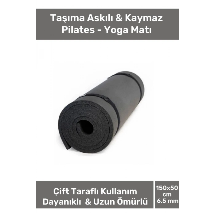 Taşıma Askılı Konfor Modeli Çift Taraflı Kaymaz Yoga Meditasyon Minderi Siyah Mat