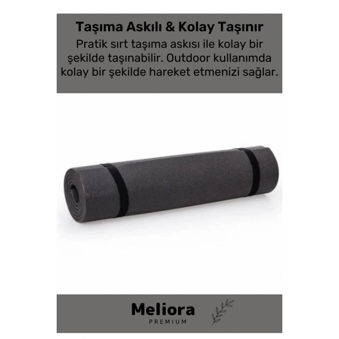 Taşıma Askılı Konfor Modeli Çift Taraflı Kaymaz Yoga Meditasyon Minderi Siyah Mat