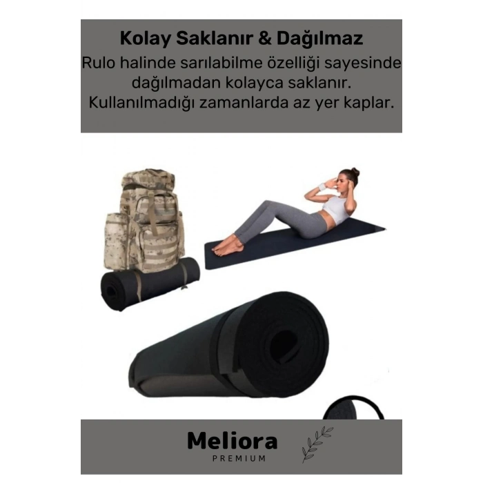 Taşıma Askılı Konfor Modeli Çift Taraflı Kaymaz Yoga Meditasyon Minderi Siyah Mat