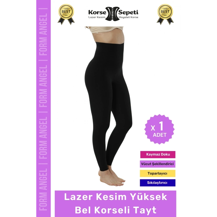 #Tayt 2 Beden Küçülten Diz İz Yapmayan Kaymaz Toparlayıcı Lazer Kesim Yüksek Bel Korseli Tayt