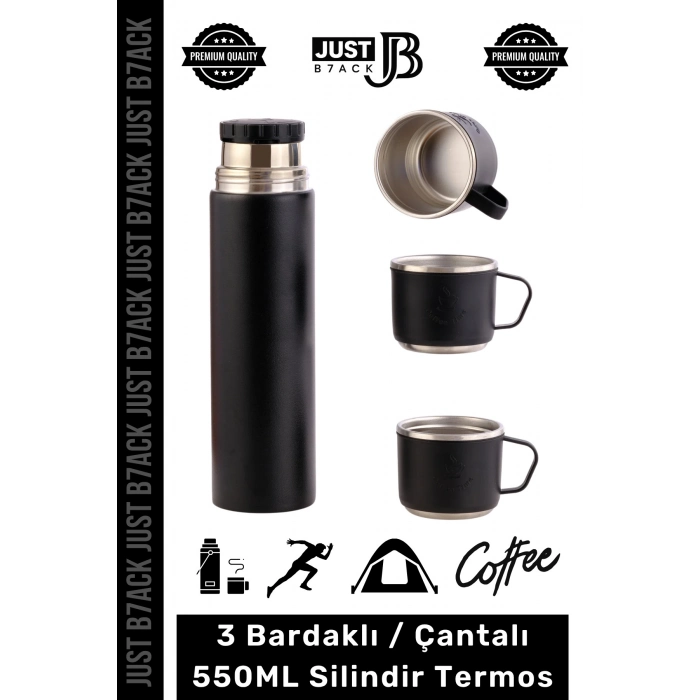 #Termos 3 Bardaklı Sıcak Soğuk Tutan Paslanmaz Çelik Vakumlu Çanta Hediyeli 550 ML Termos Set