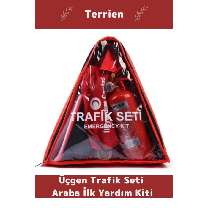 TSE Belgeli Tüvtürk Uyumlu Üçgen Trafik Seti Bez Çantalı Karayollarına Uygun Araba Ilk Yardım Üçgen