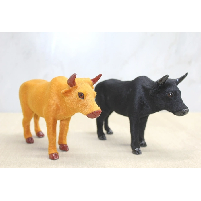 #Biblo Gerçekçi Detaylı Doğal Tüy 22x14 cm Siyah Sarı Dekoratif Figür Tüylü Boğa Biblosu