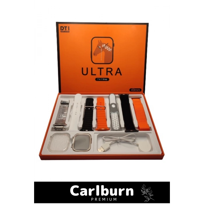 Ultra 7 in 1 Strap Bluetooth Arama Yanıtlama Bildirim Kasa Koruma Akıllı Saat + 7 Renkli Kordon