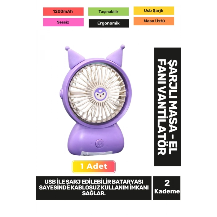 Ultra Sessiz 2 Kademe Hafif Kablosuz 1200mAh Pervaneli Taşınabilir Usb Şarjlı Masa El Fan Vantilatör