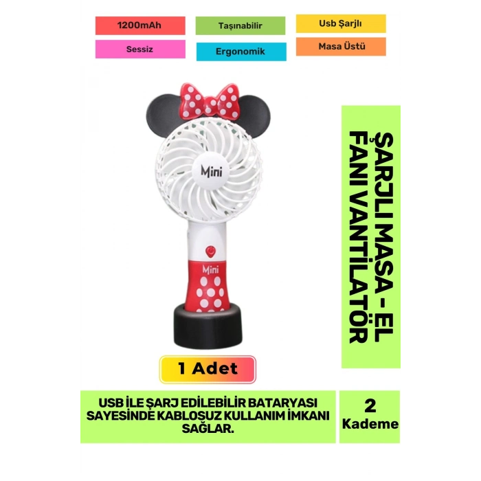 Ultra Sessiz 2 Kademeli Hafif Kablosuz 1200mAh Pervane Taşınabilir Usb Şarjlı Masa El Fan Vantilatör