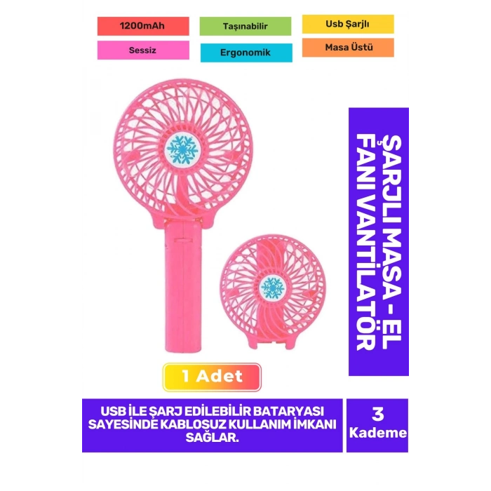 Ultra Sessiz 3 Kademeli Hafif Kablosuz 1200mAh Pervaneli Taşınabilir Usb ŞarjlMasa El Fan Vantilatör