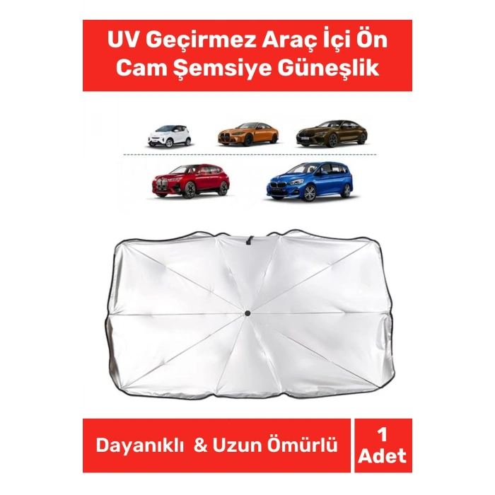 Uyumlu Titanyum Gümüş Kaplama UV Geçirmez Güçlü Çantalı Sağlam Araç İçi Ön Cam Şemsiye Güneşlik