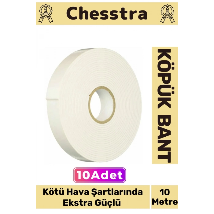 Uzun Ömürlü Süngerli Ultra Yapışkan İç Dış Mekan Çok Amaçlı Çift Taraflı 10 Metre Köpük Bant 10 Adet