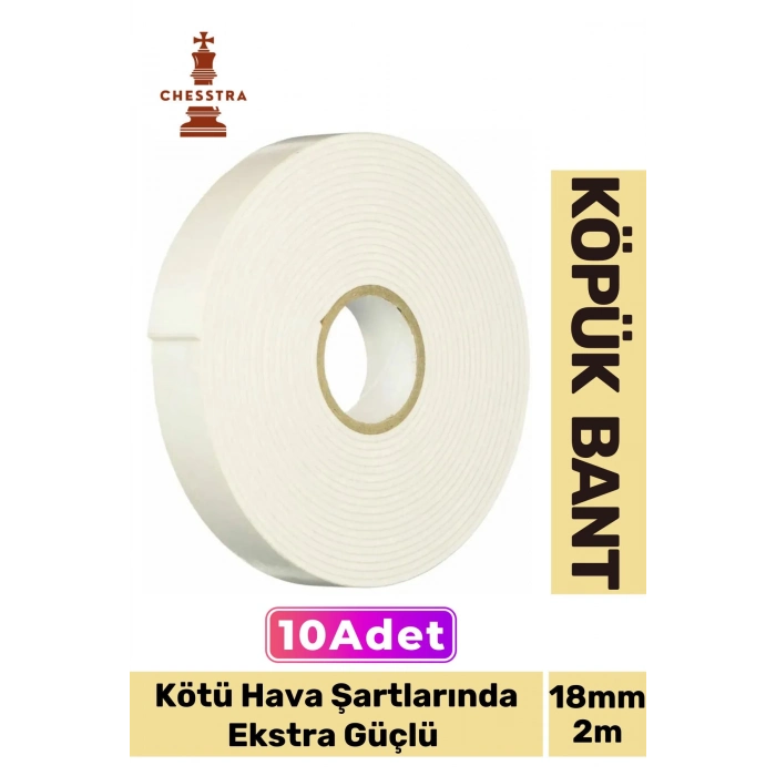 Uzun Ömürlü Süngerli Ultra Yapışkan İç Dış Mekan Çok Amaçlı Çift Taraflı 18mmx2m Köpük Bant 10 Adet