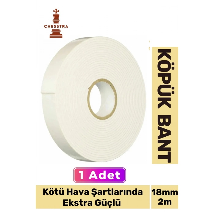 Uzun Ömürlü Süngerli Ultra Yapışkan İç Dış Mekan Çok Amaçlı Çift Taraflı 18mmx2m Köpük Bant 1 Adet