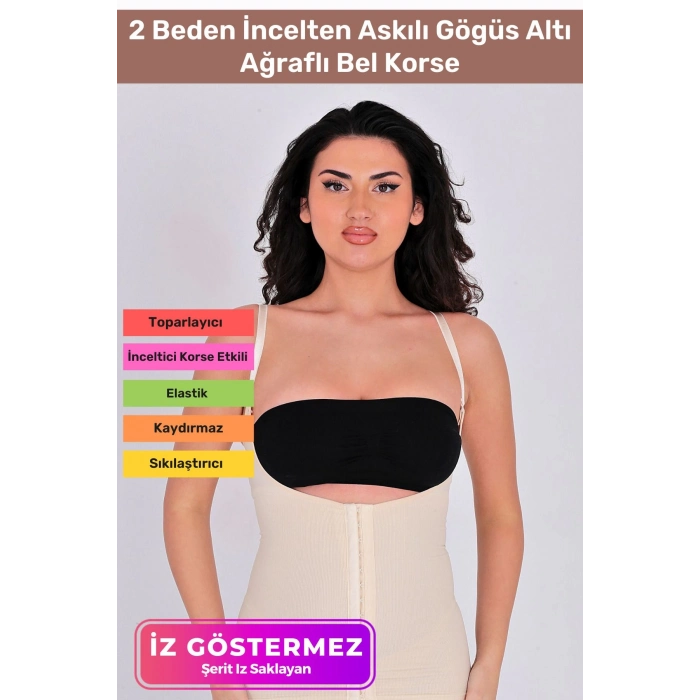Vücut Şekillendirici Toparlayıcı Sıkılaştırıcı 2 Beden İncelten Askılı Gögüs Altı Ağraflı Bel Korse