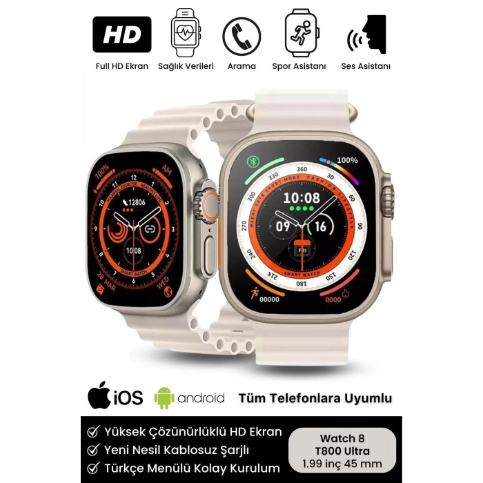 Watch 8 Ultra Series Ios Android Uyumlu Spor Sağlık Sensörlü 45mm Ultra Akıllı Saat
