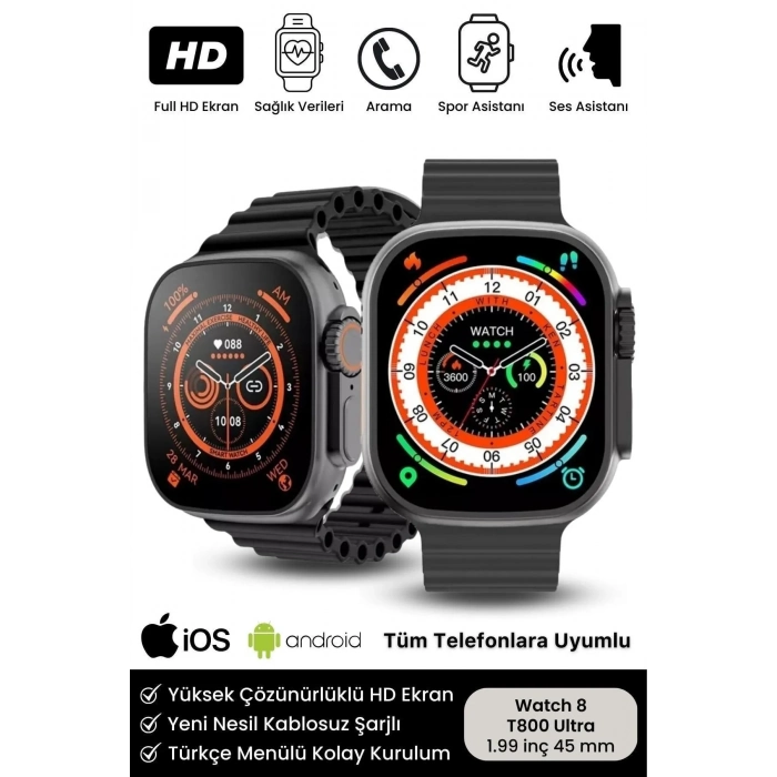 Watch 8 Ultra Series Ios Android Uyumlu Spor Sağlık Sensörlü 45mm Ultra Akıllı Saat