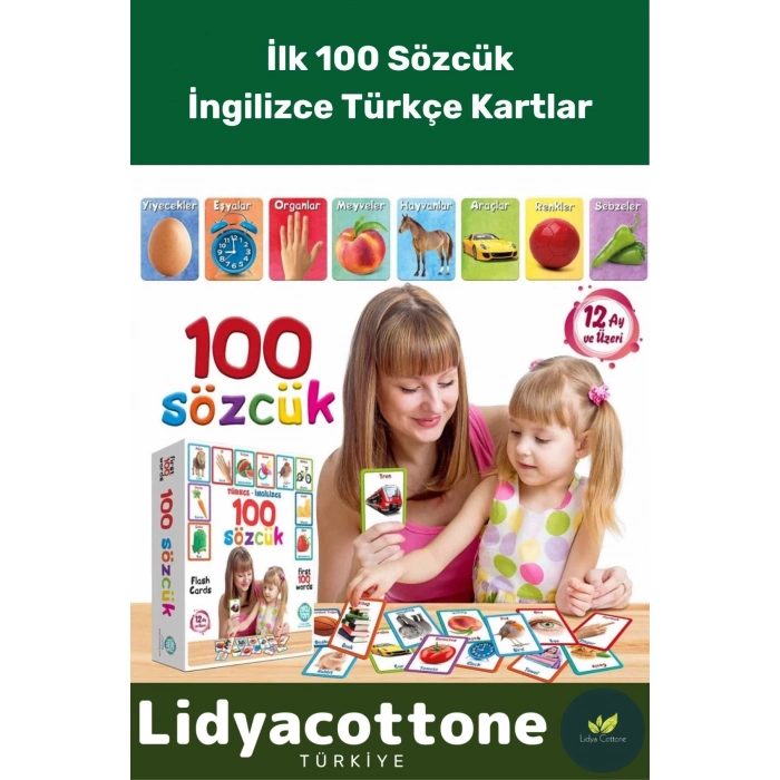 Yabancı Dil Eğitici Zeka Geliştirici Çocuk İlk 100 Sözcük İngilizce Türkçe Kartlar