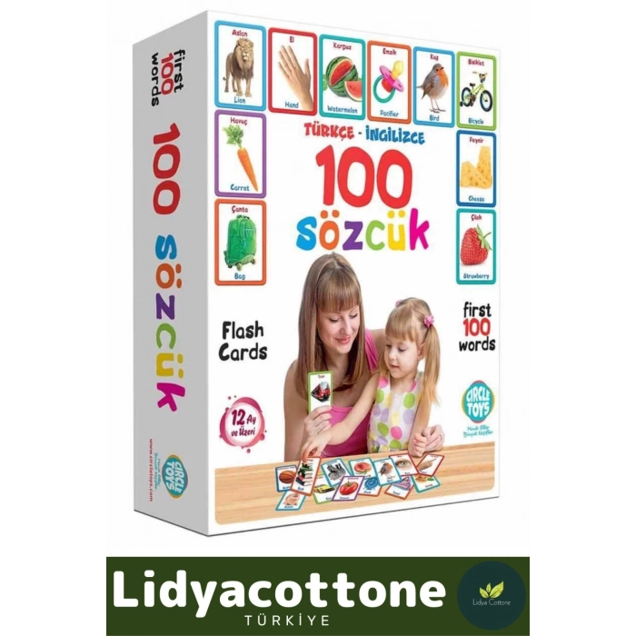 Yabancı Dil Eğitici Zeka Geliştirici Çocuk İlk 100 Sözcük İngilizce Türkçe Kartlar