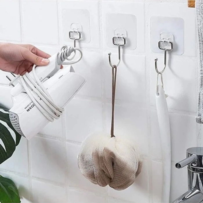 #Askı Mutfak Banyo Duvar Kancası Delmesiz Pratik Montaj Yapışkanlı Tekli Askı Şeffaf Demir Uçlu