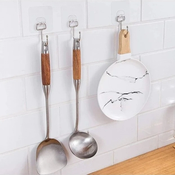 #Askı Mutfak Banyo Duvar Kancası Delmesiz Pratik Montaj Yapışkanlı Tekli Askı Şeffaf Demir Uçlu