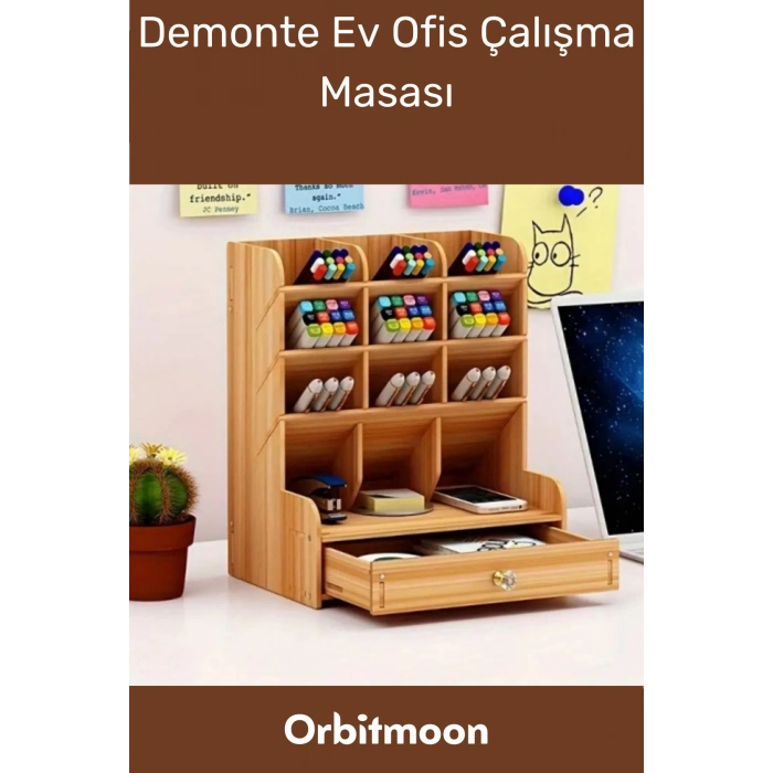 Yeni Seri Dayanıklı Kolay Montaj Bölmeli Çekmeceli Demonte Ev Ofis Çalışma Masası Ahşap Organizer