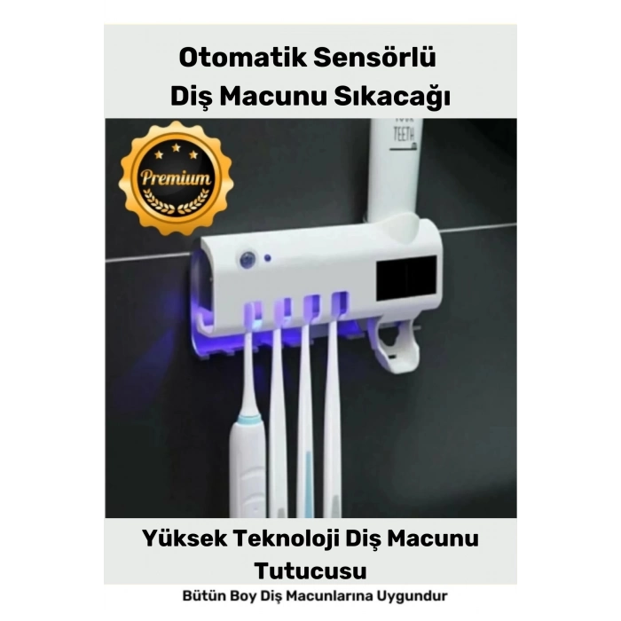 Yeni Seri Güneş Enerjili Usb Şarjlı Diş Macun Sıkacağı Sterilizatörlü 4 Adet Diş Fırçalığı Tutucu