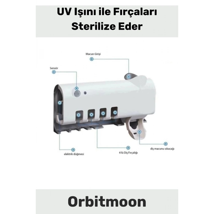 Yeni Seri Güneş Enerjili Usb Şarjlı Diş Macun Sıkacağı Sterilizatörlü 4 Adet Diş Fırçalığı Tutucu