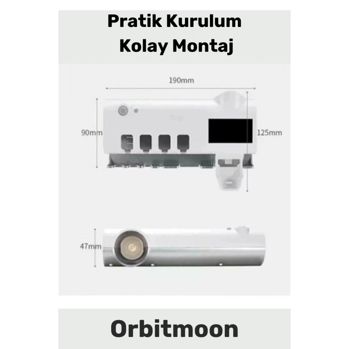 Yeni Seri Güneş Enerjili Usb Şarjlı Diş Macun Sıkacağı Sterilizatörlü 4 Adet Diş Fırçalığı Tutucu