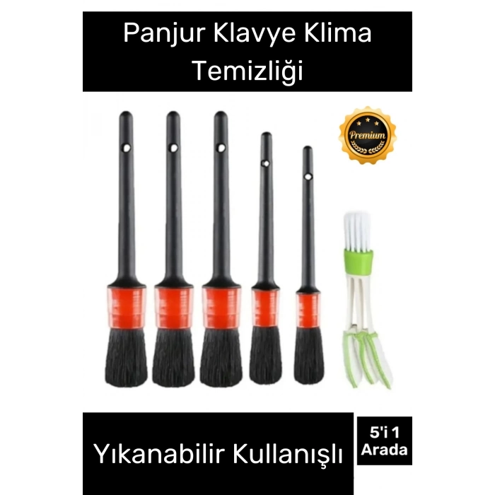 Yeni Seri Pratik Islak Kuru Otomobil Oto Araç Araba Klima Temizlik Detay Fırçası 5+1 Set